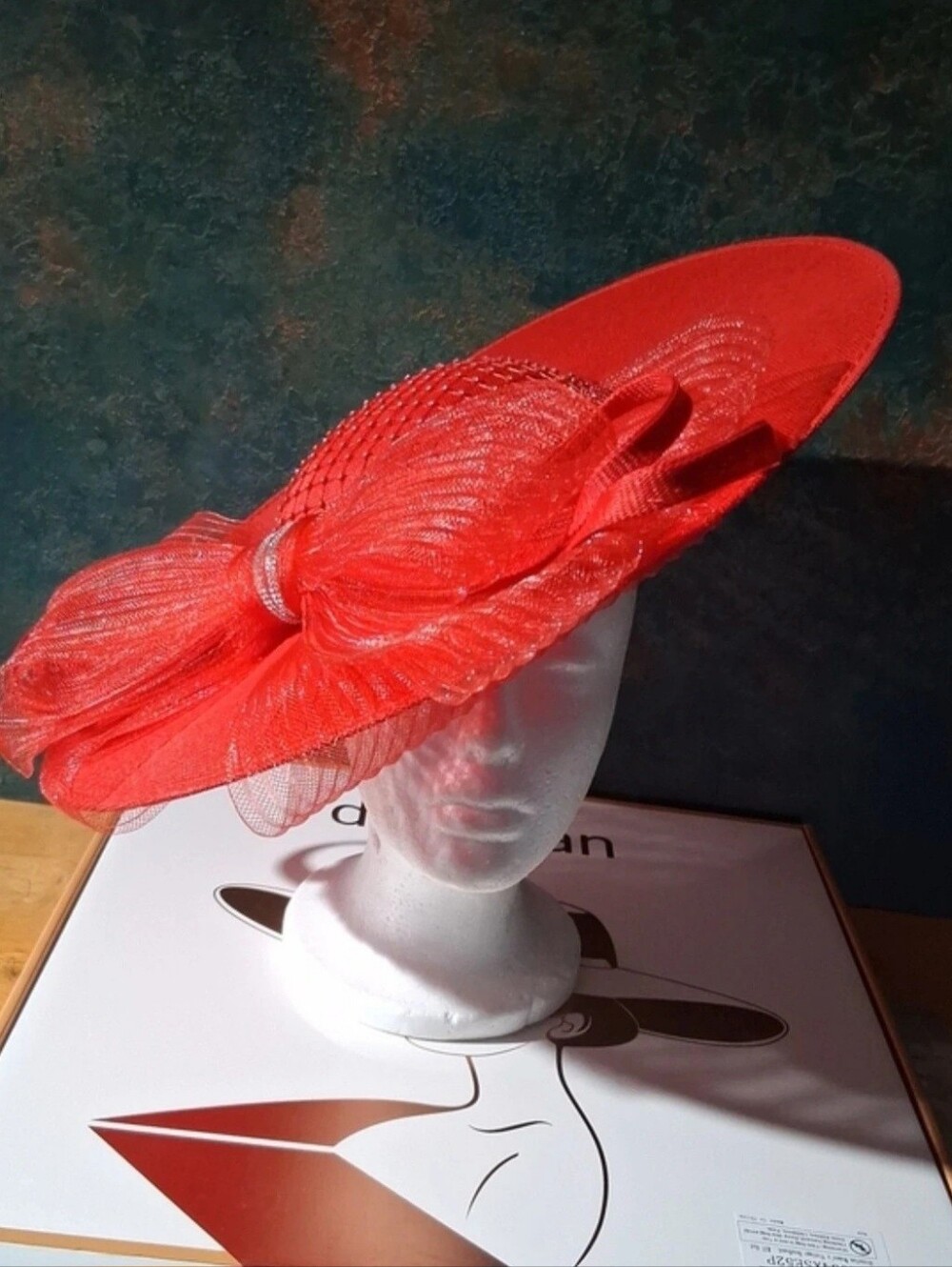 Red Wide-Brim Decorative Fascinator Hat for Women